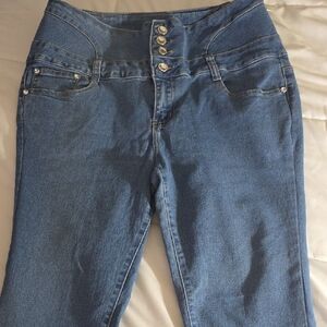High Rise Blue Jeans with Jeweled Buttons Size 15/16